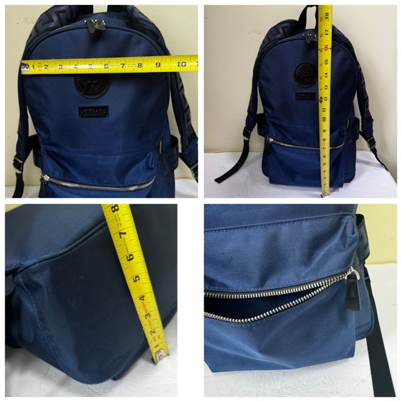 Versace Parfums Dylan Nylon Blue Backpack Bag Travel Logo Medusa Zip Lightweight - Picture 16 of 16